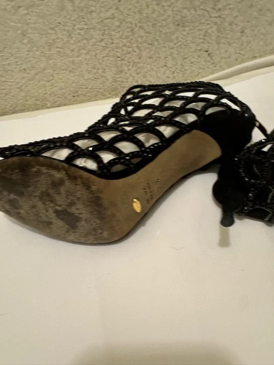 Sergio Rossi Black Scalloped crystal Laser-Cut Peep-Toe Stilettos size 38.5 - Picture 8 of 11